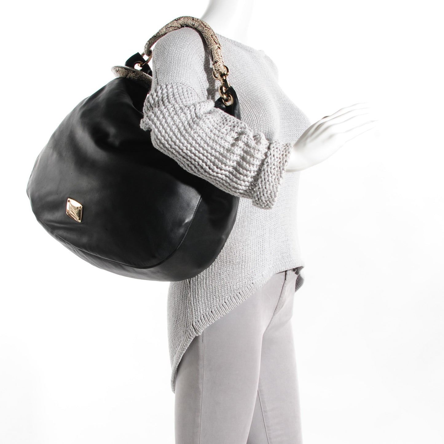 Nappa Snakeskin Trim Sky Hobo Black