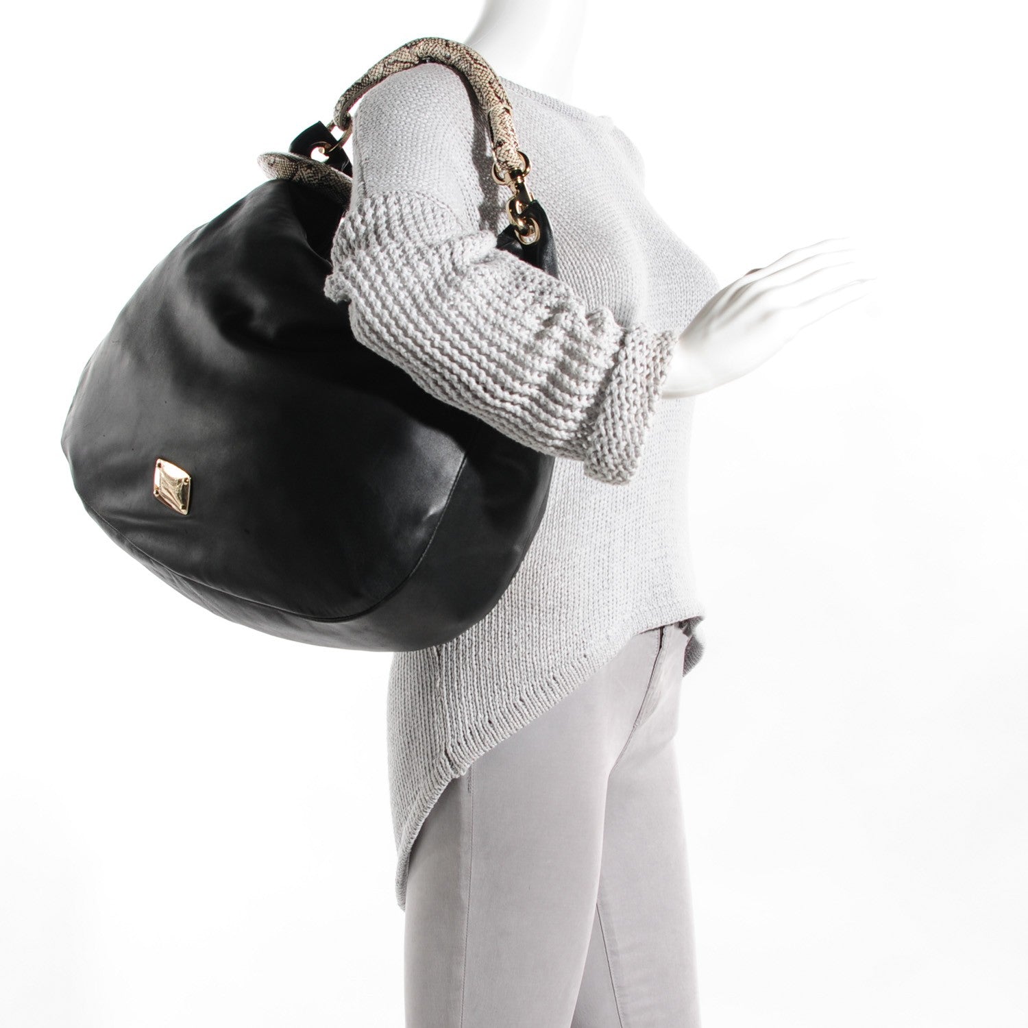 Jimmy Choo Nappa Snakeskin Trim Sky Hobo Black 2 of 9