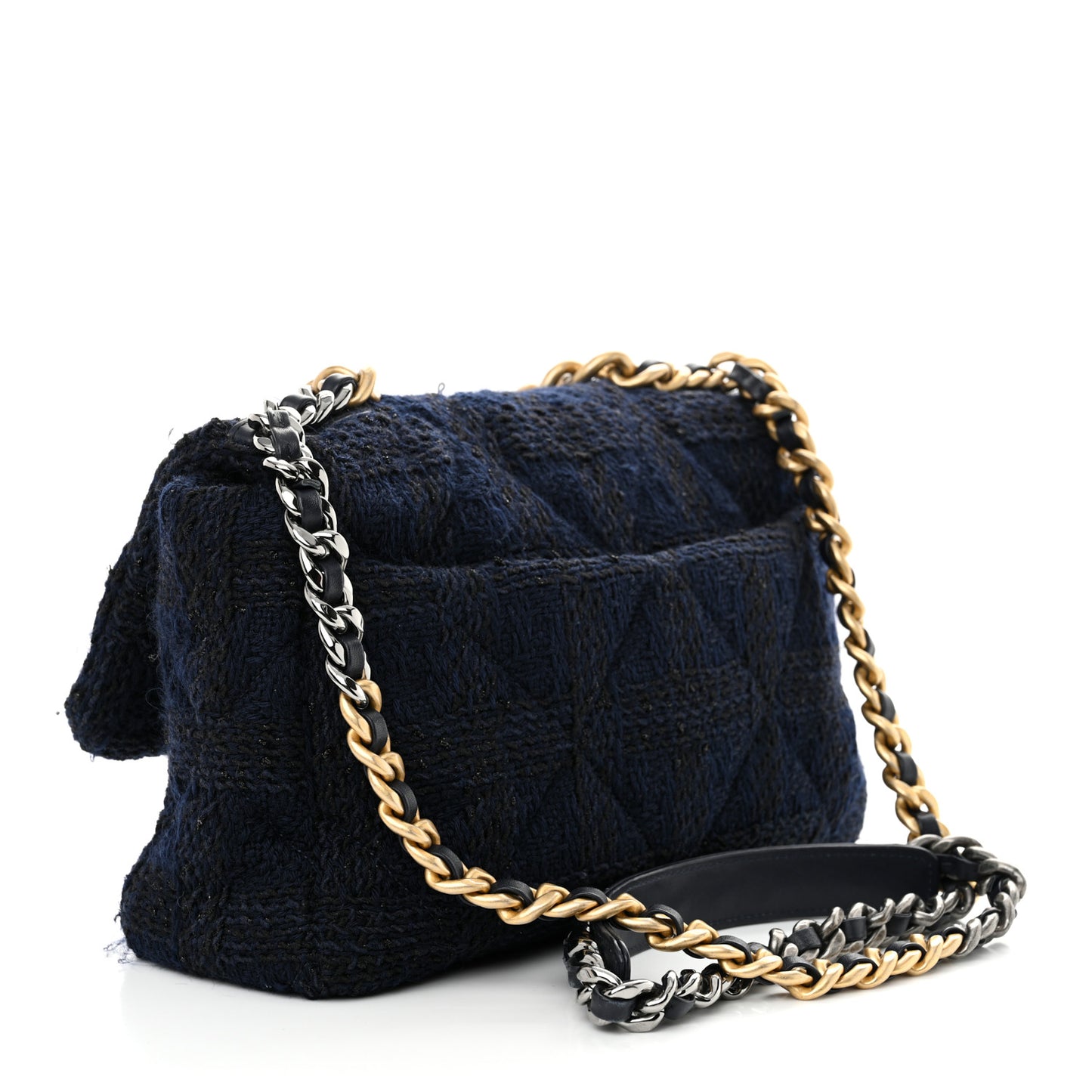 Tweed Quilted Large Chanel 19 Flap Navy Blue