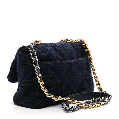 Chanel Tweed Quilted Large Chanel 19 Flap Navy Blue 3 of 11