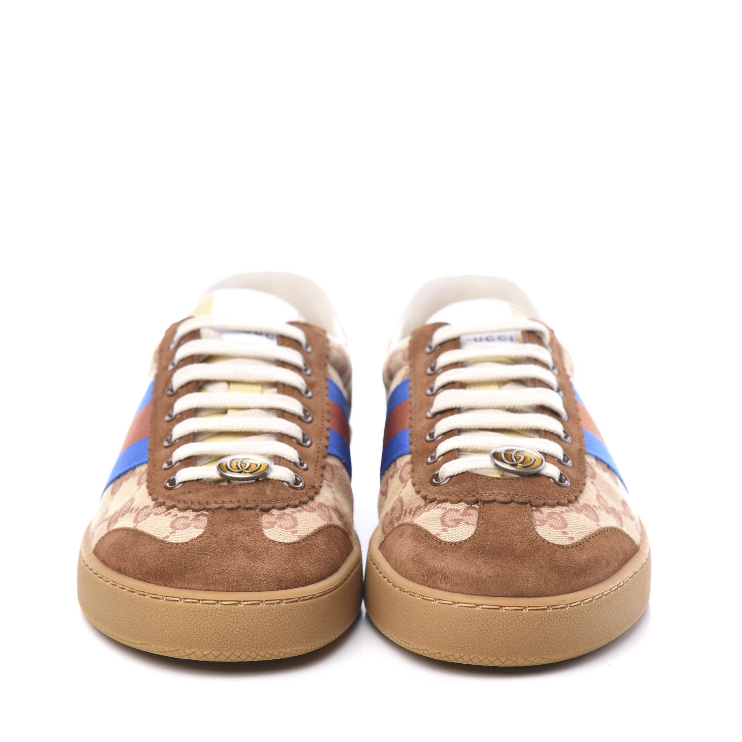 Gucci GG Monogram Suede Web Mens G74 Sneakers 9 Beige Ruggine Cuir 2 of 9