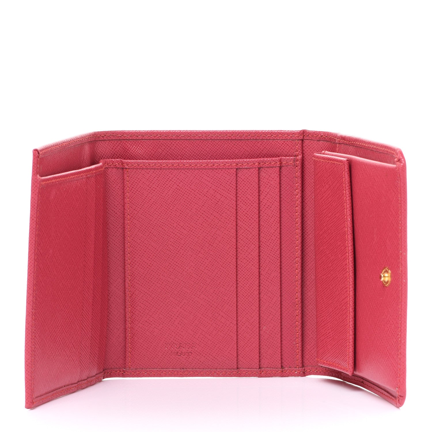 Prada Saffiano Metal French Flap Compact Wallet Pink 5 of 10