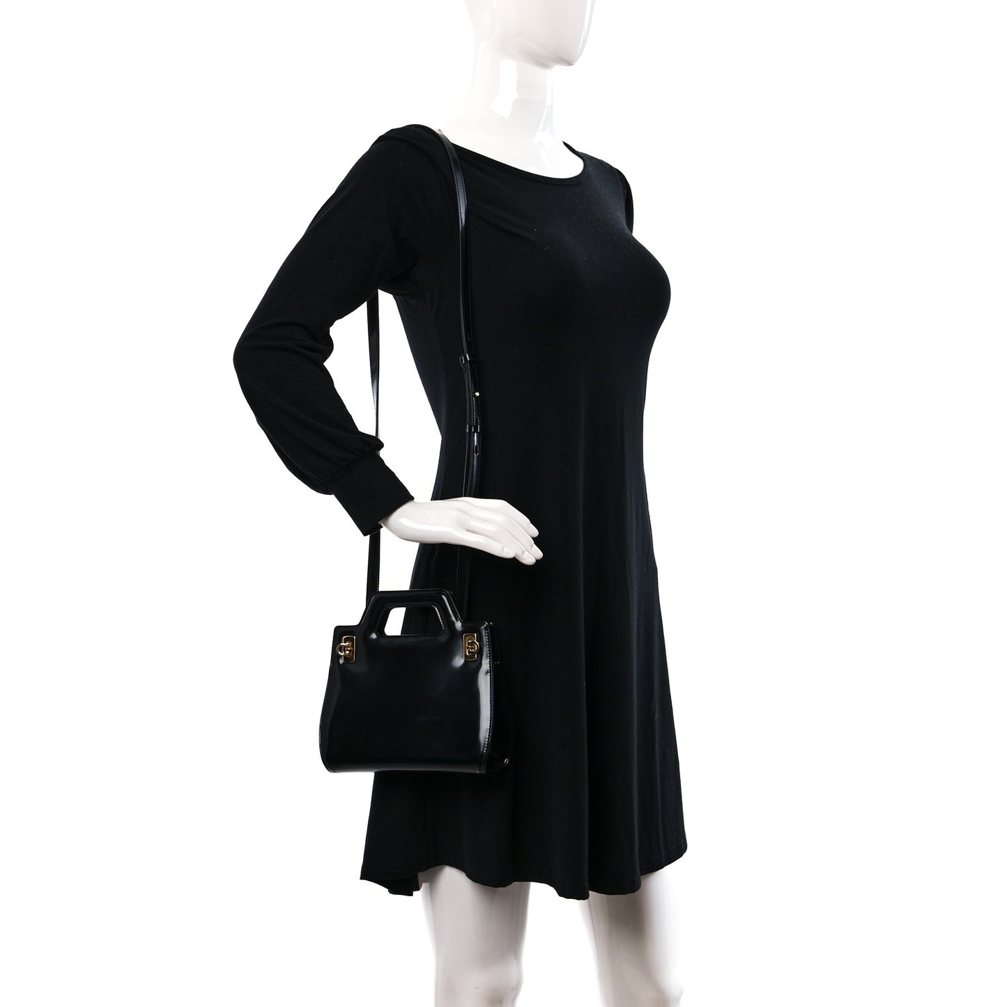 Brushed Calfskin Mini Wanda Top Handle Bag Black