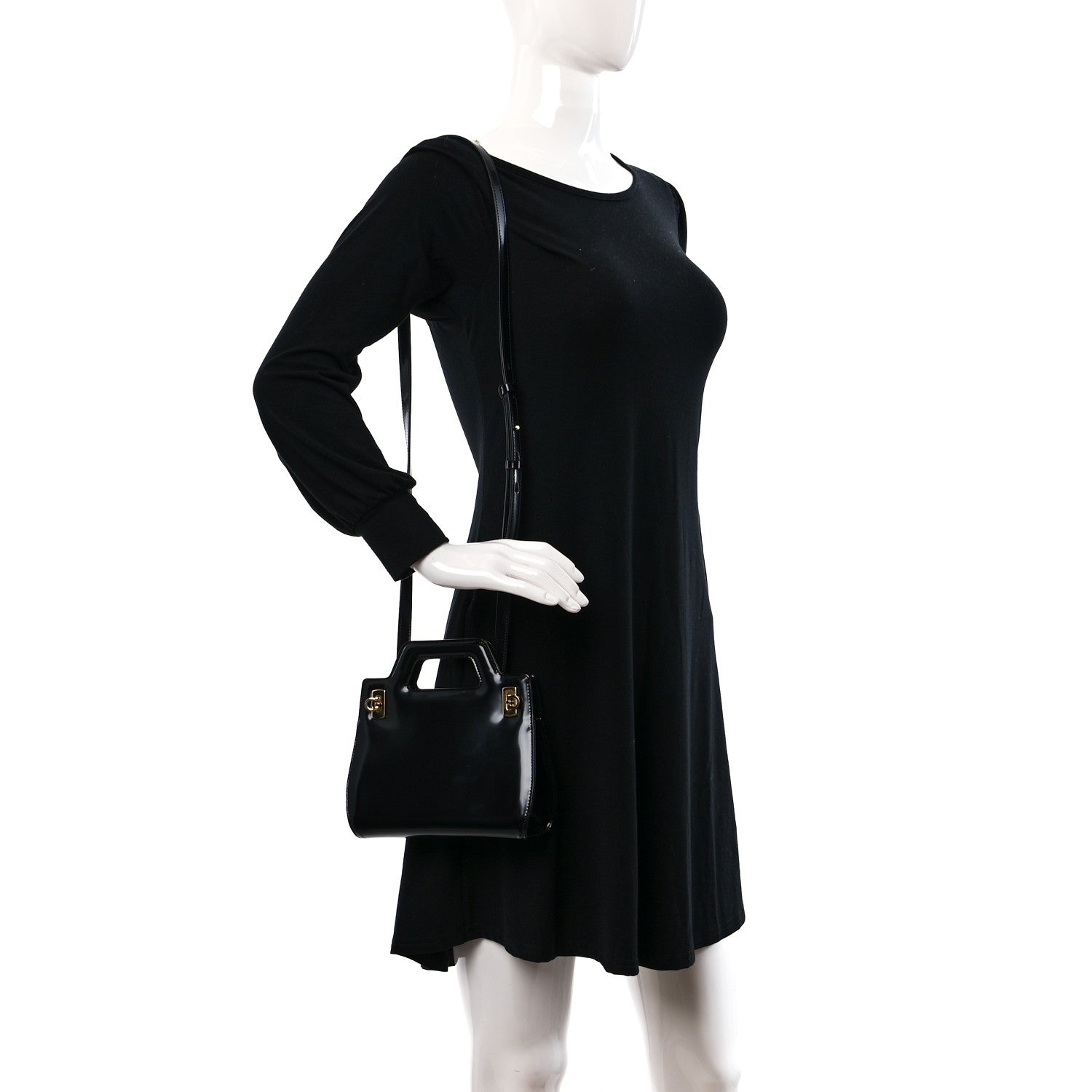 Salvatore Ferragamo Brushed Calfskin Mini Wanda Top Handle Bag Black 2 of 8
