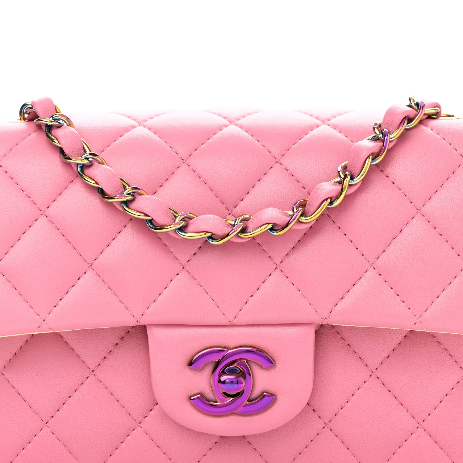 Chanel Lambskin Quilted Mini Rectangular Flap Pink Yellow 8 of 11