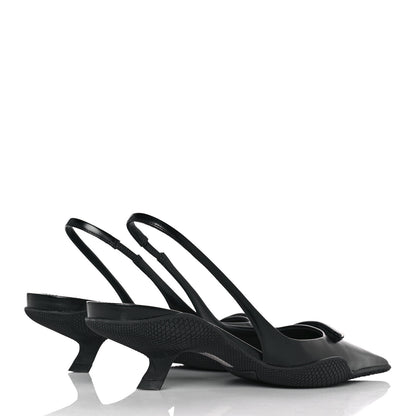 Prada Spazzolato Triangle Logo Pointed Toe 45mm Slingback Pumps 37.5 Black 4 of 7