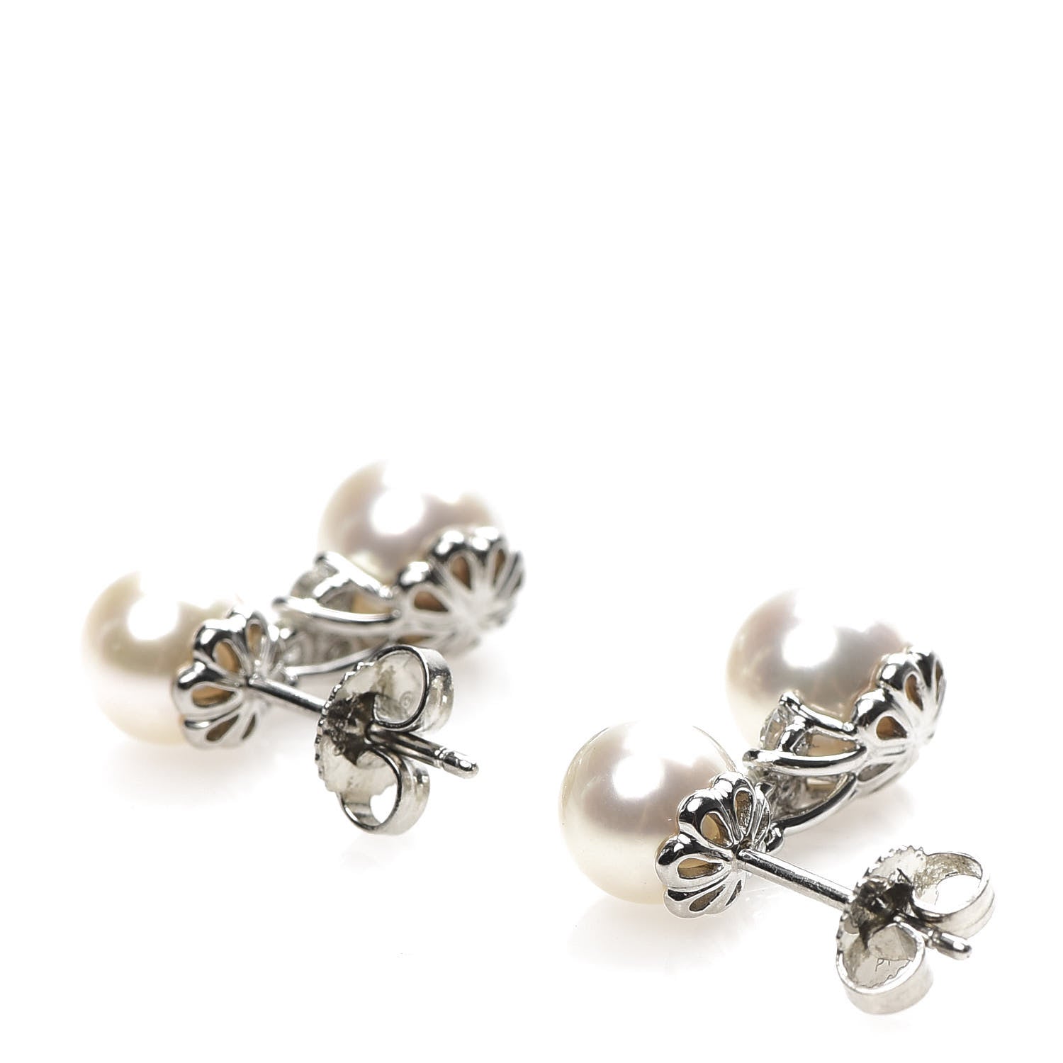 Tiffany Platinum Diamond Akoya Pearl 7-8mm Aria Drop Earrings 3 of 5