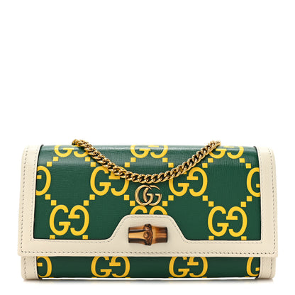 Gucci Azalea Calfskin GG Monogram Bi-Color Debossed Diana Chain Wallet Emerald Stone Topaz Mystic White 1 of 13