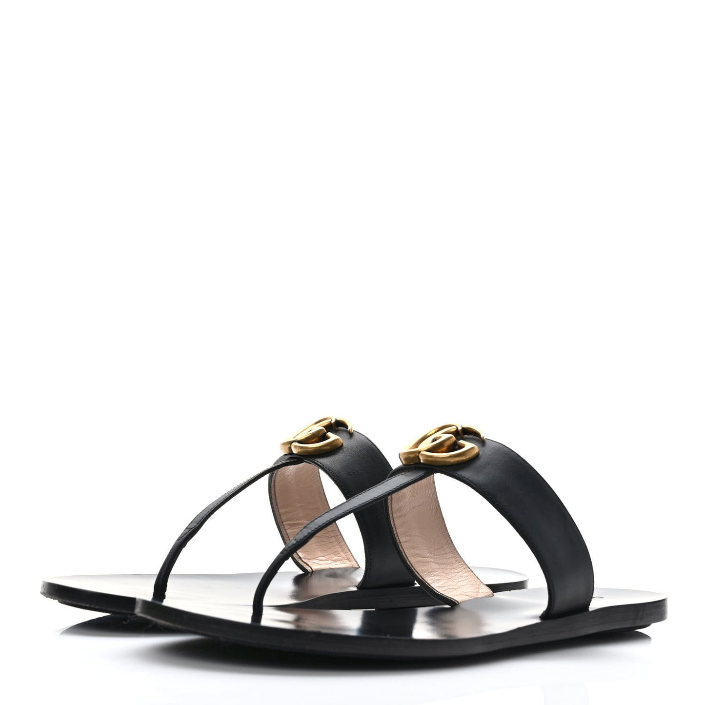 Calfskin GG Marmont Thong Sandals 39.5 Black