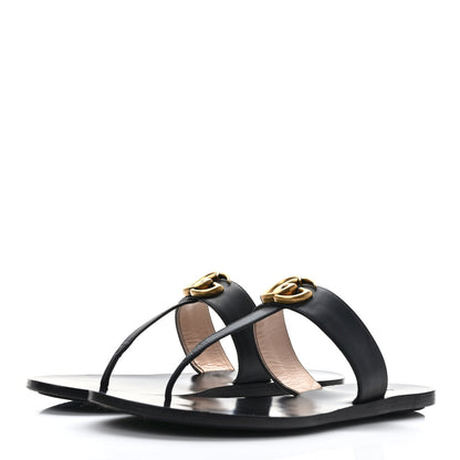 Gucci Calfskin GG Marmont Thong Sandals 39.5 Black 3 of 7