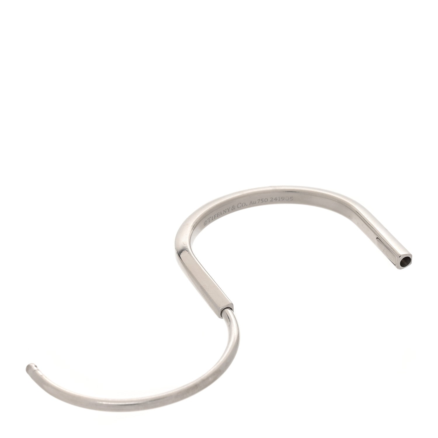 Tiffany 18K White Gold Lock Narrow Bangle Bracelet 4 of 6