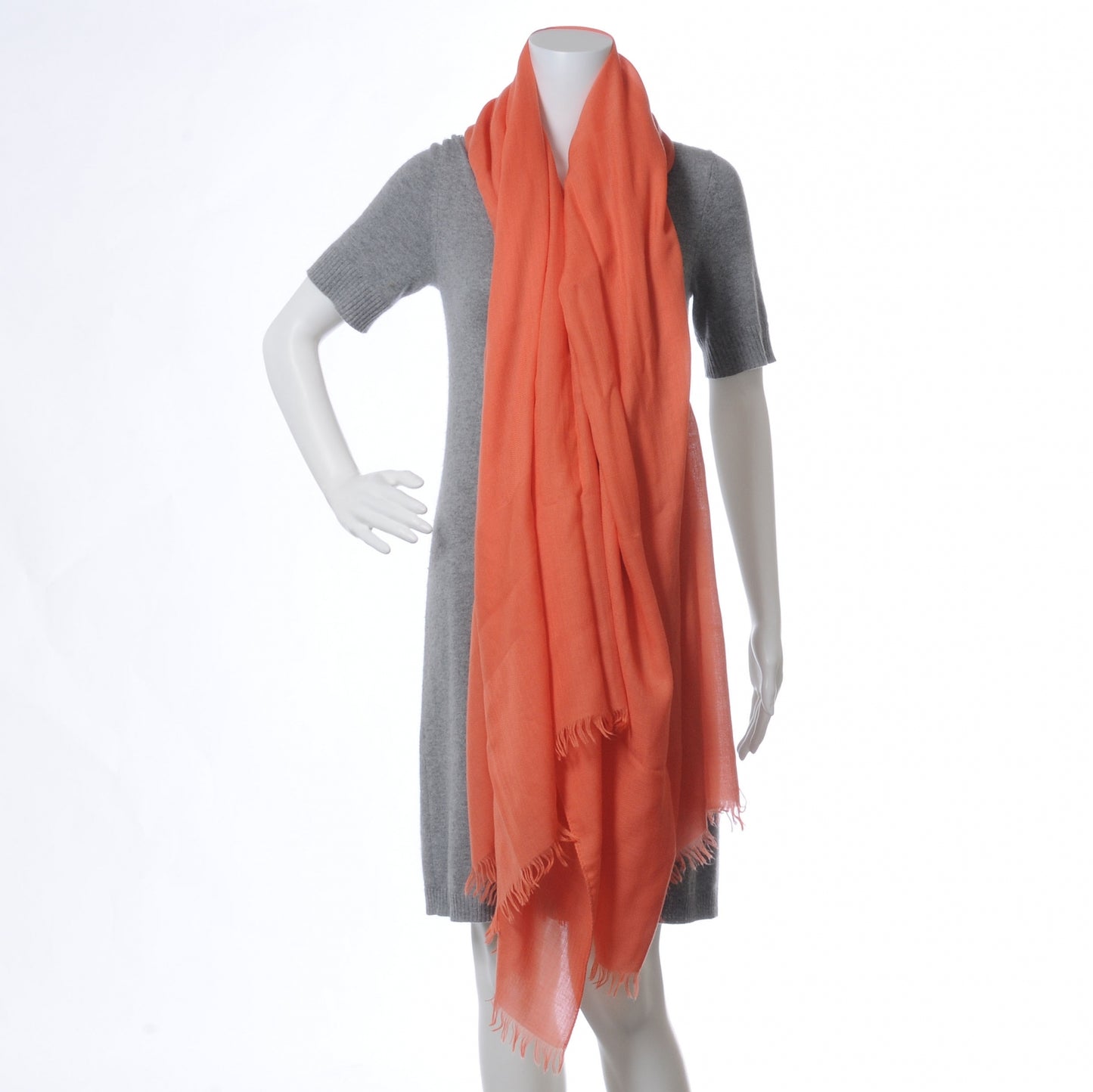 Cashmere Wool Fringe Scarf Coral
