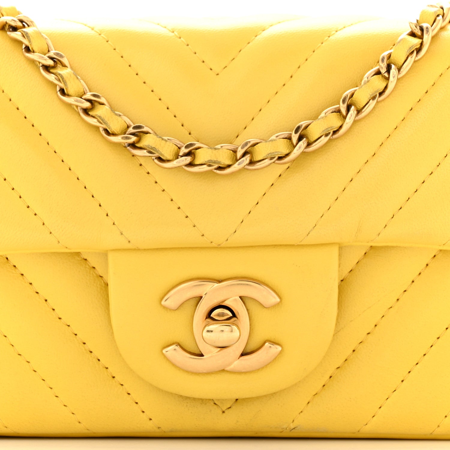 Chanel Lambskin Chevron Quilted Extra Mini Rectangular Flap Yellow 8 of 16