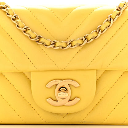 Chanel Lambskin Chevron Quilted Extra Mini Rectangular Flap Yellow 8 of 16