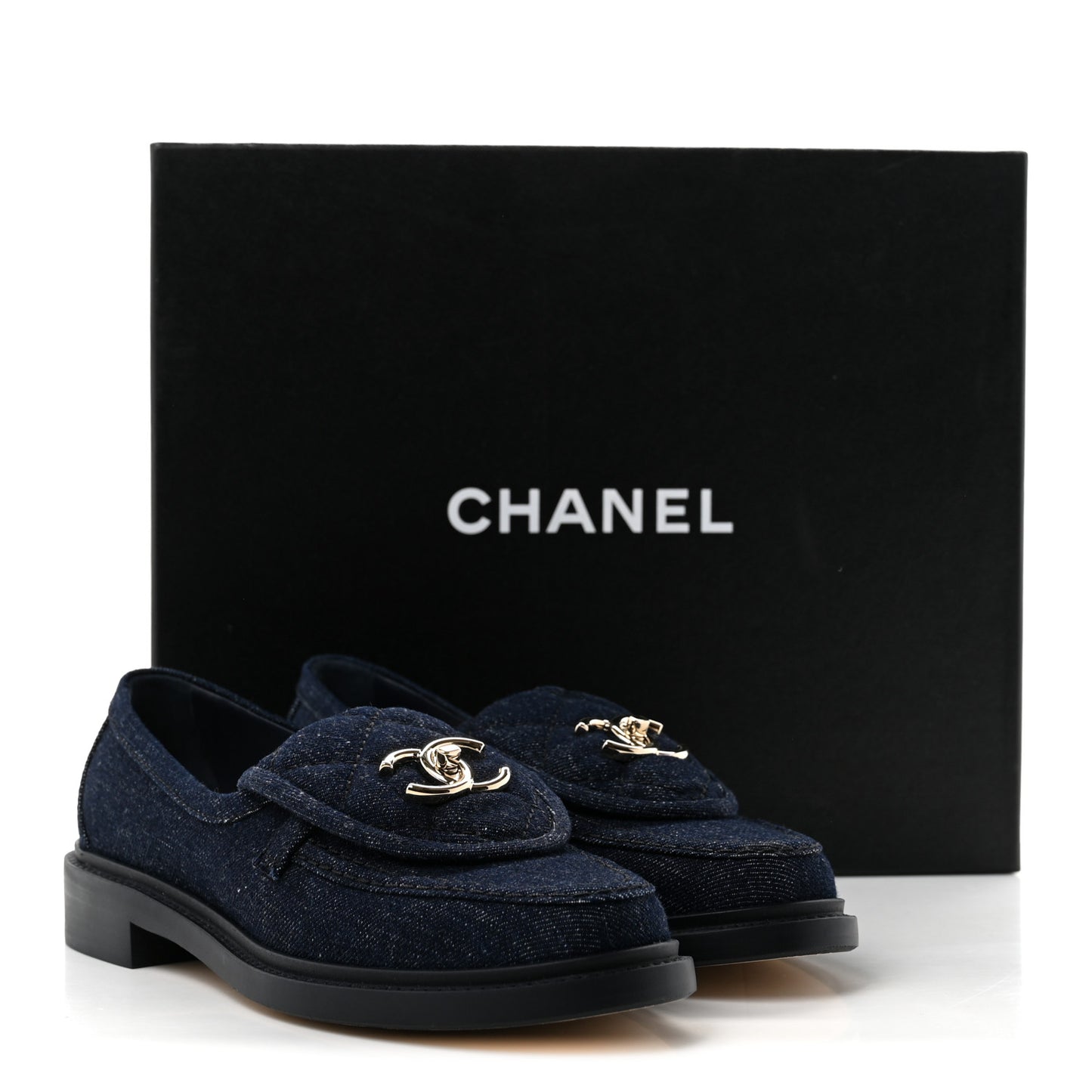 Denim CC Turnlock Loafers 36 Dark Blue