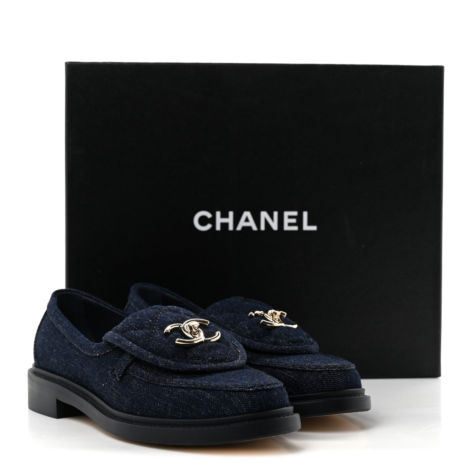 Chanel Denim CC Turnlock Loafers 36 Dark Blue 10 of 10