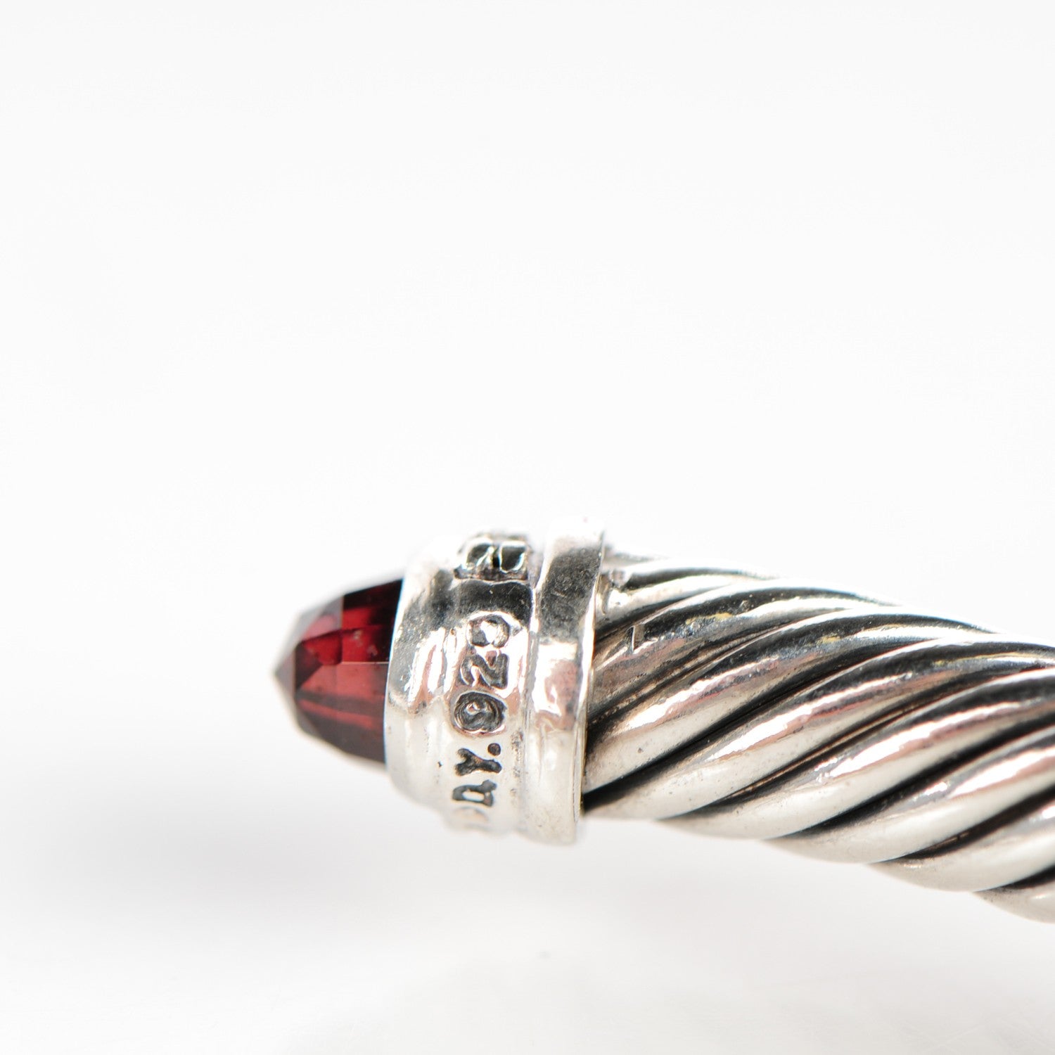 David Yurman Sterling Silver Garnet Diamond 5mm Cable Classics Bracelet 5 of 5