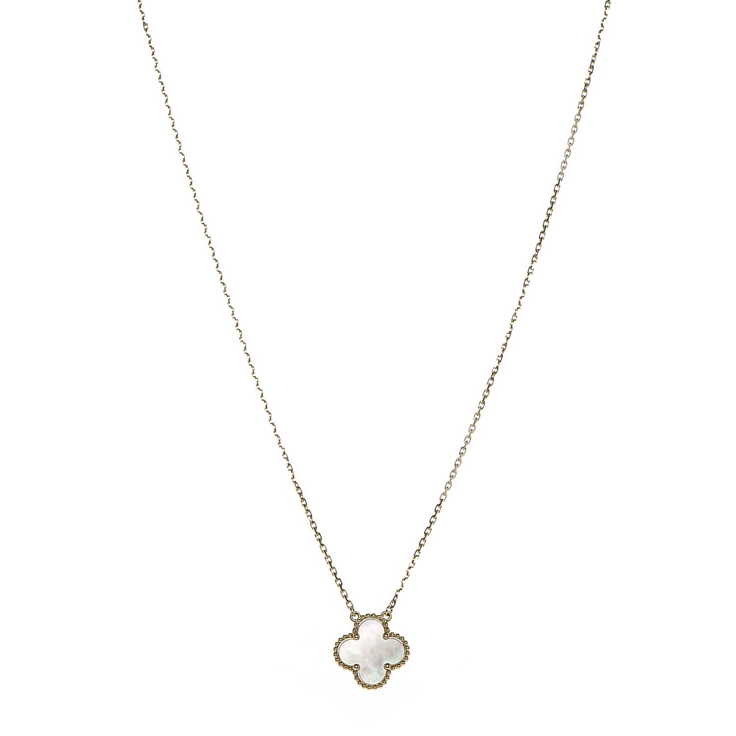 18K Yellow Gold Mother of Pearl Vintage Alhambra Pendant Necklace