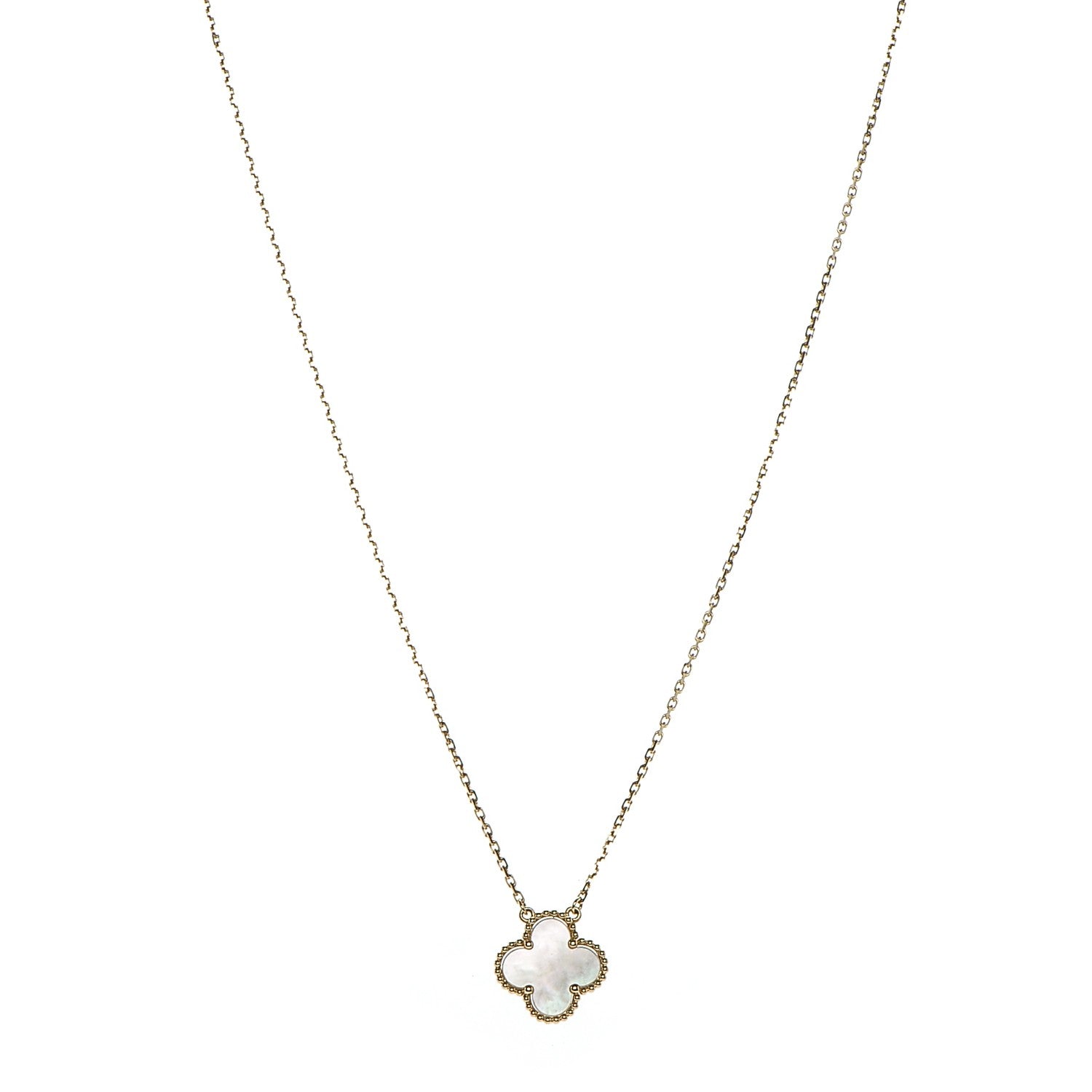 Van Cleef & Arpels 18K Yellow Gold Mother of Pearl Vintage Alhambra Pendant Necklace 1 of 6