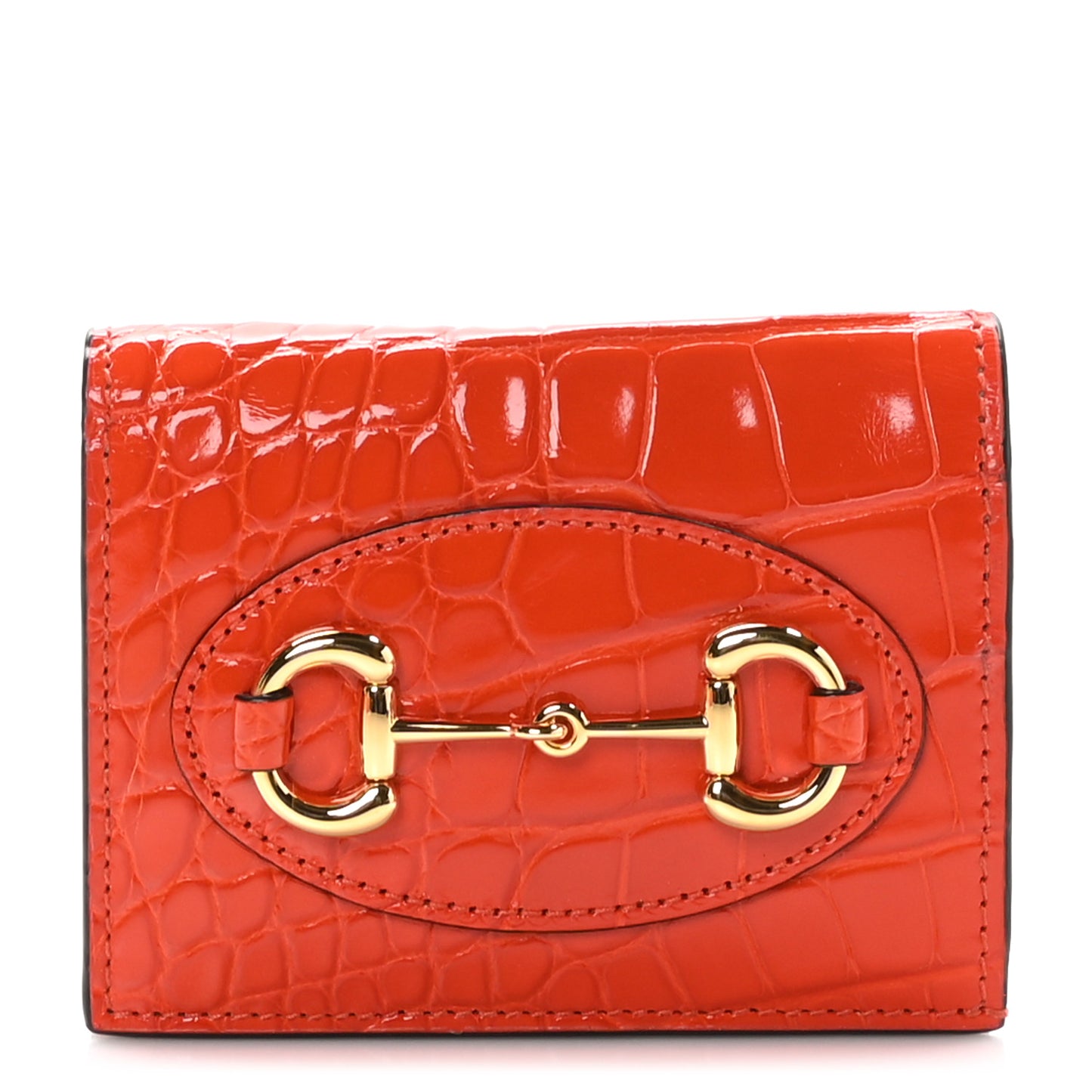 Boarded Plutone Crocodile Horsebit 1955 Card Case Wallet Sun Orange