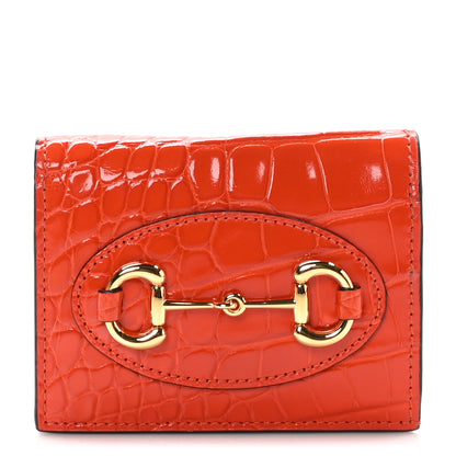 Gucci Boarded Plutone Crocodile Horsebit 1955 Card Case Wallet Sun Orange 1 of 10