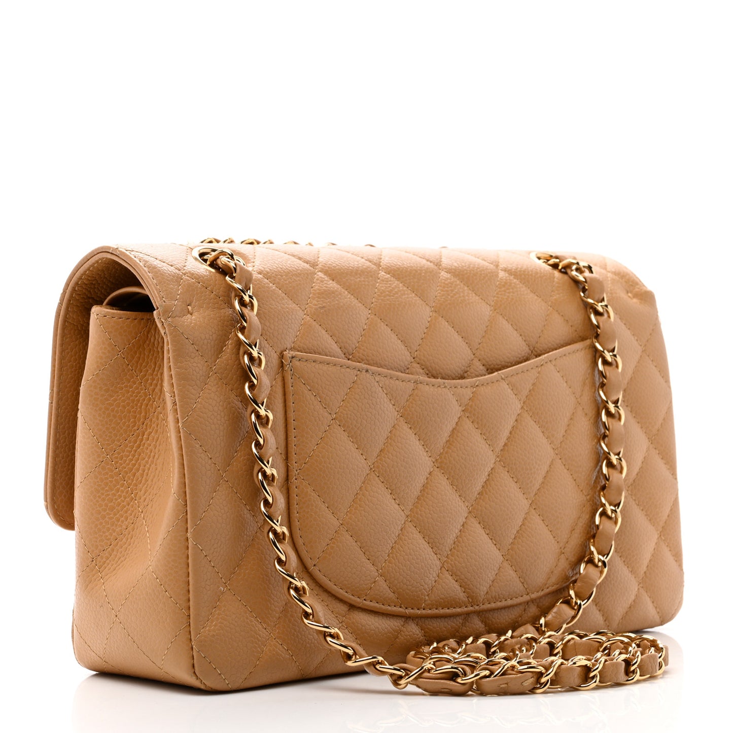 Caviar Quilted Medium Double Flap Beige
