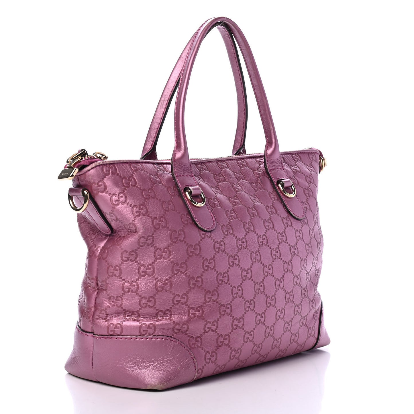 Metallic Soft Guccissima Heart Bit Charm Top Handle Tote Fresia Rose