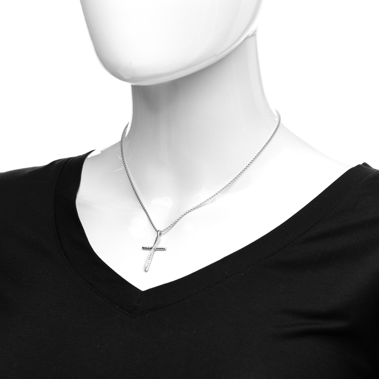 David Yurman Sterling Silver 14K White Gold Diamond 35mm Crossover Cross Necklace 2 of 6