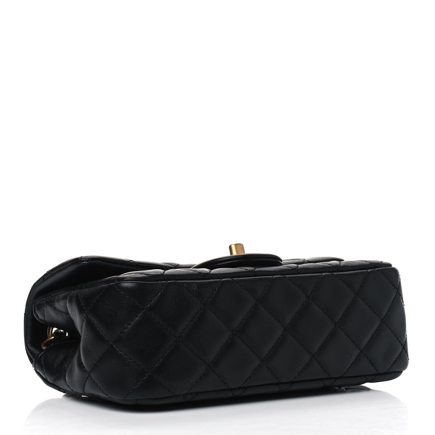 Lambskin Quilted Mini Rectangular Pearl Crush Flap Black