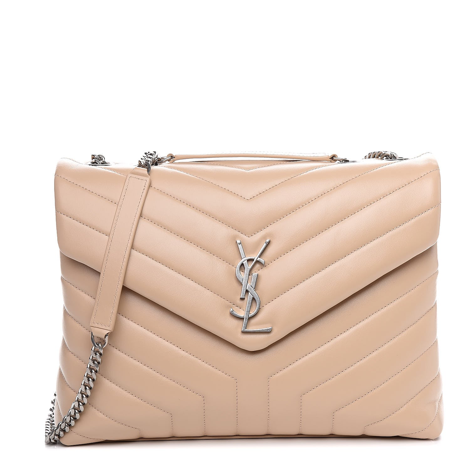 Saint Laurent Calfskin Y Quilted Monogram Medium Loulou Chain Satchel Nude Powder 1 of 11
