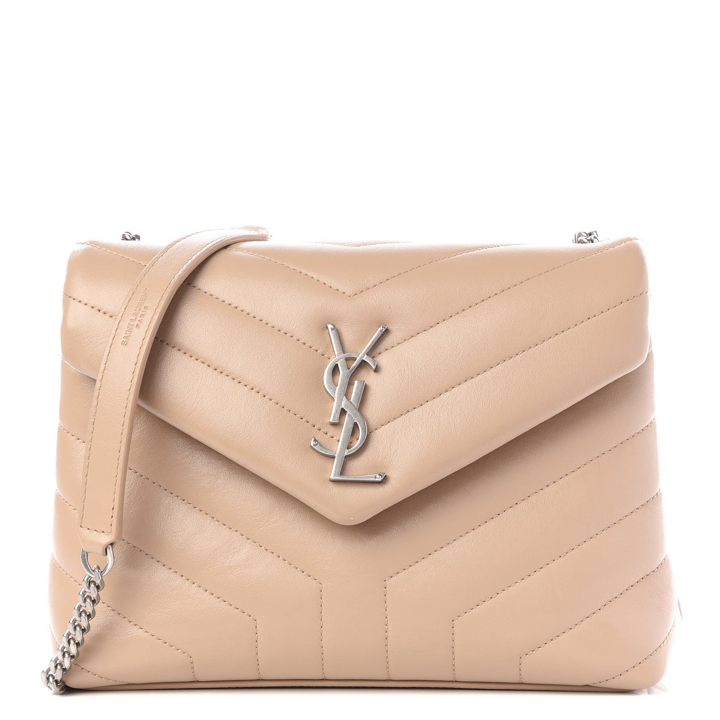 Calfskin Y Quilted Monogram Small Loulou Chain Satchel Nude Powder