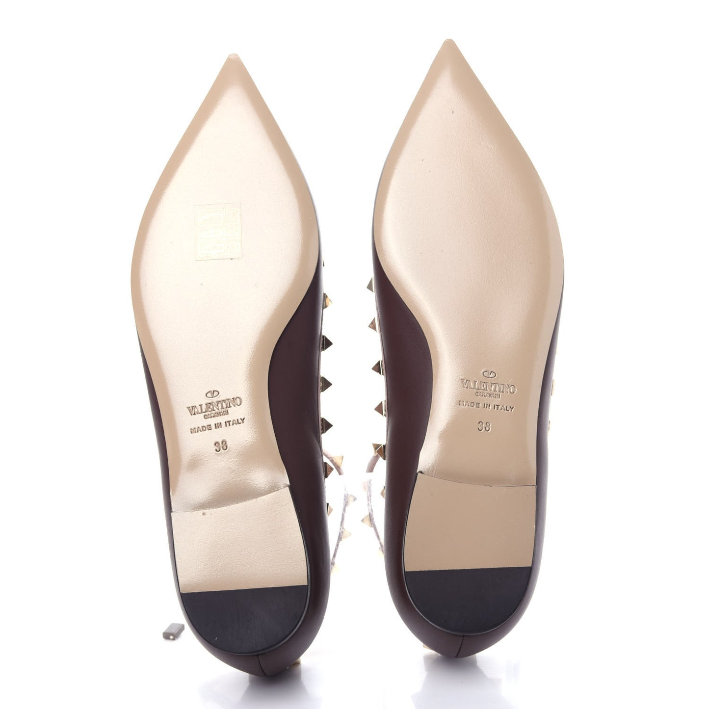 Nappa Rockstud Cage Ballerina Flats 38 Cacao Poudre