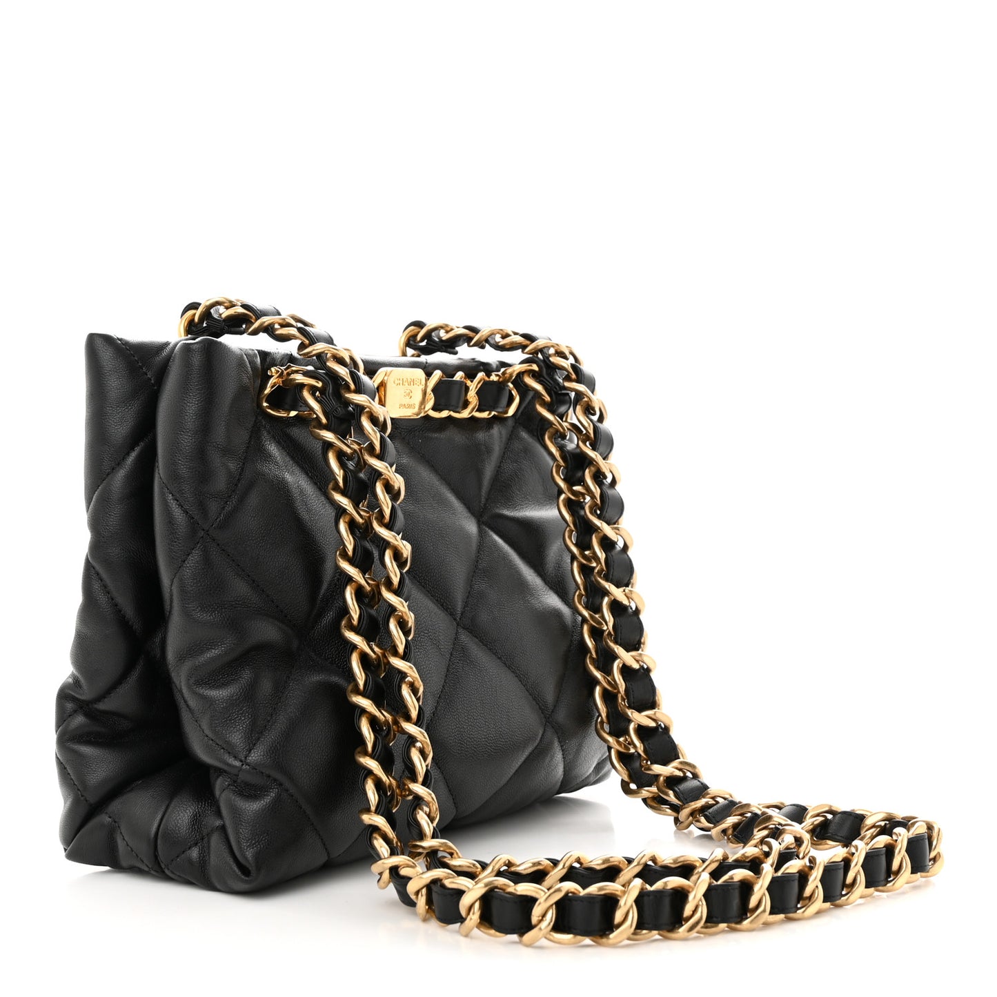 Lambskin Quilted Small Shopping Bag Black