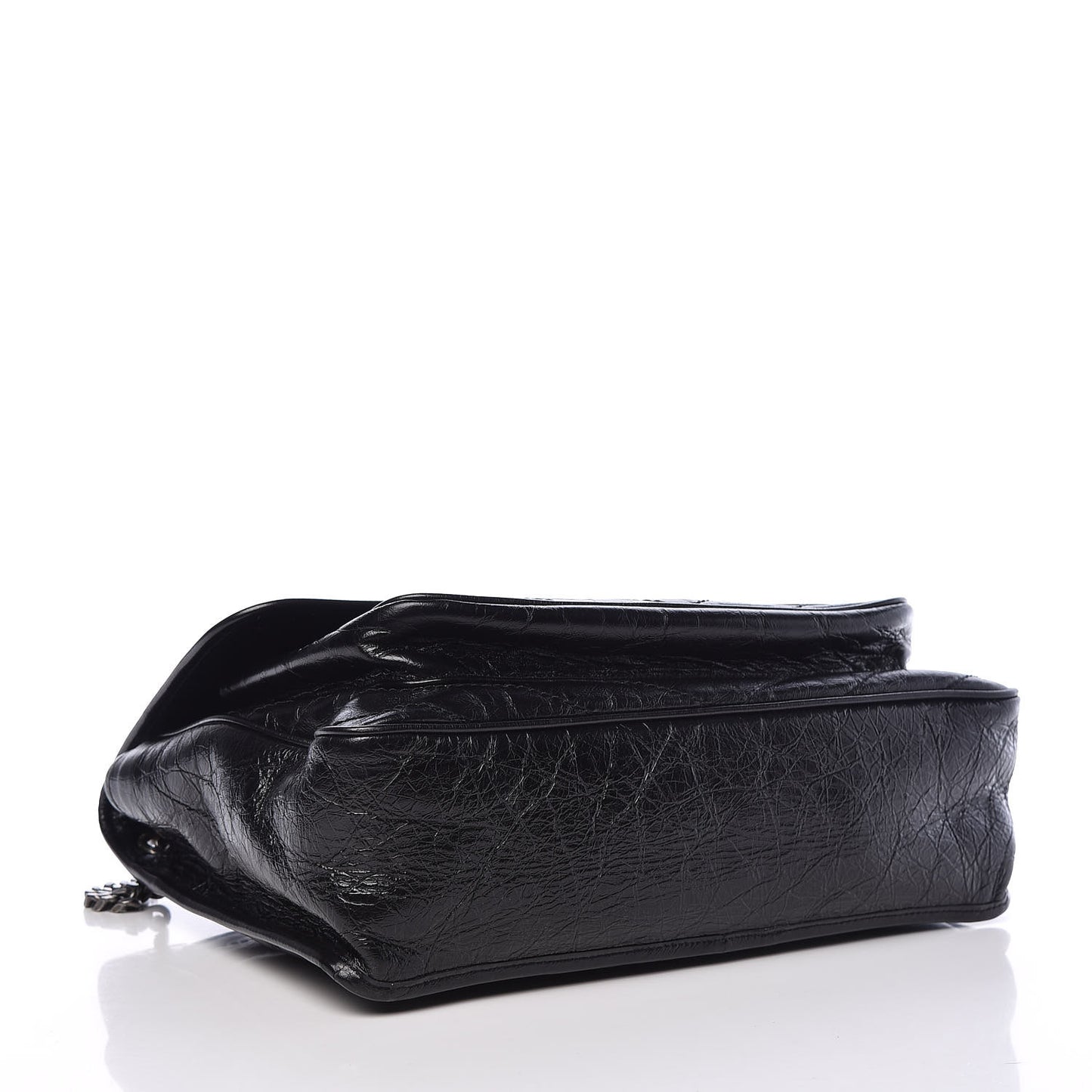 Crinkled Calfskin Matelasse Monogram Large Niki Chain Satchel Black