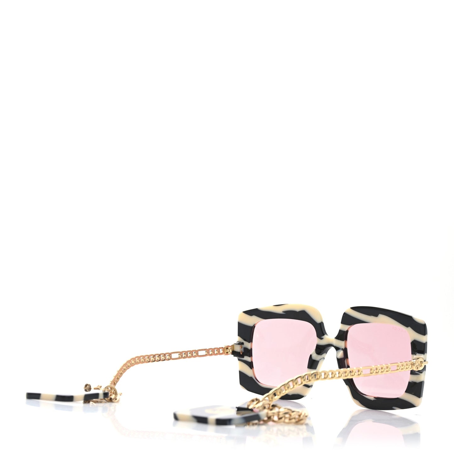 Acetate Zebra GG0722S Detachable Charm Oversized Frame Round Sunglasses Black White