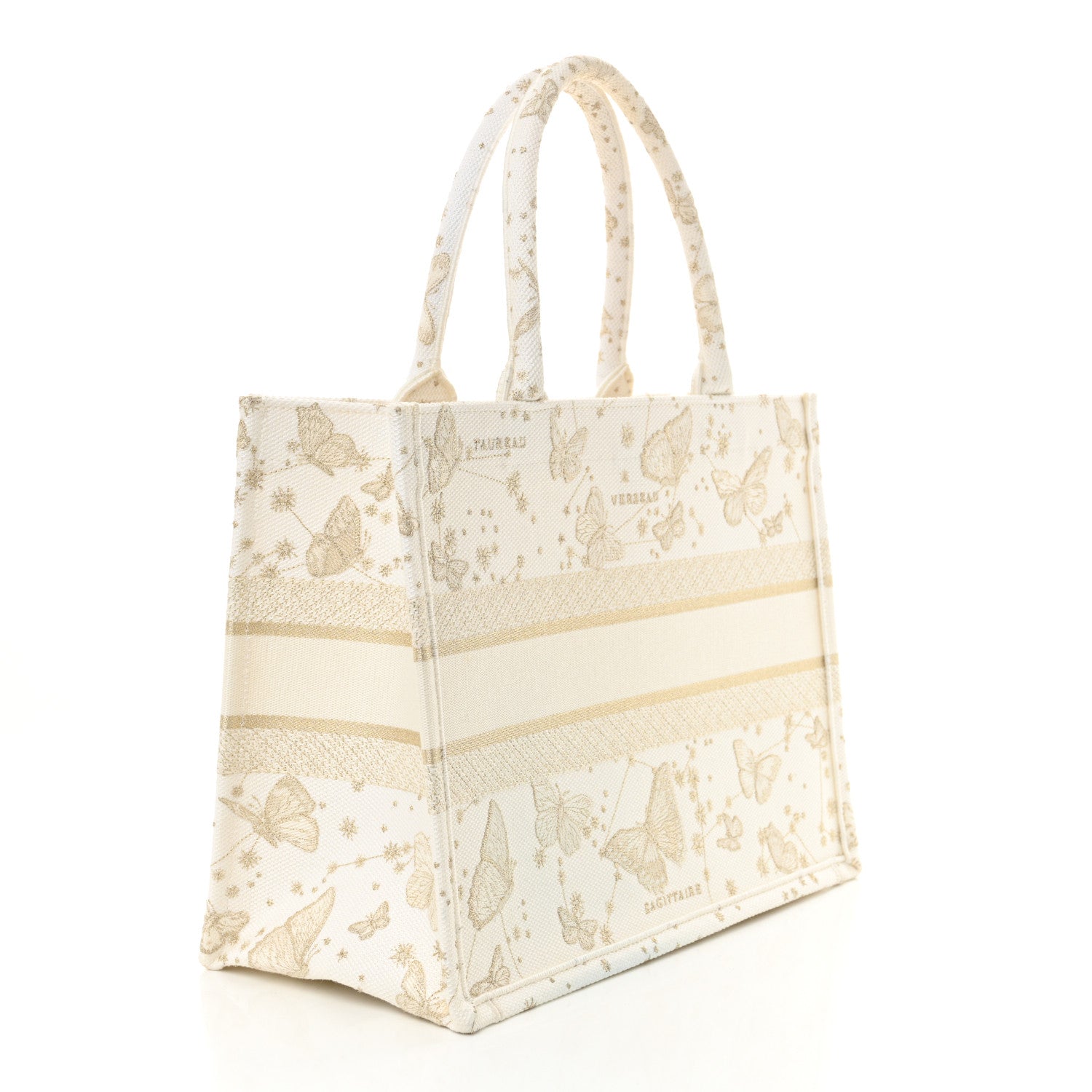 Christian Dior Canvas Embroidered Medium Butterfly Zodiac Book Tote Gold 3 of 11