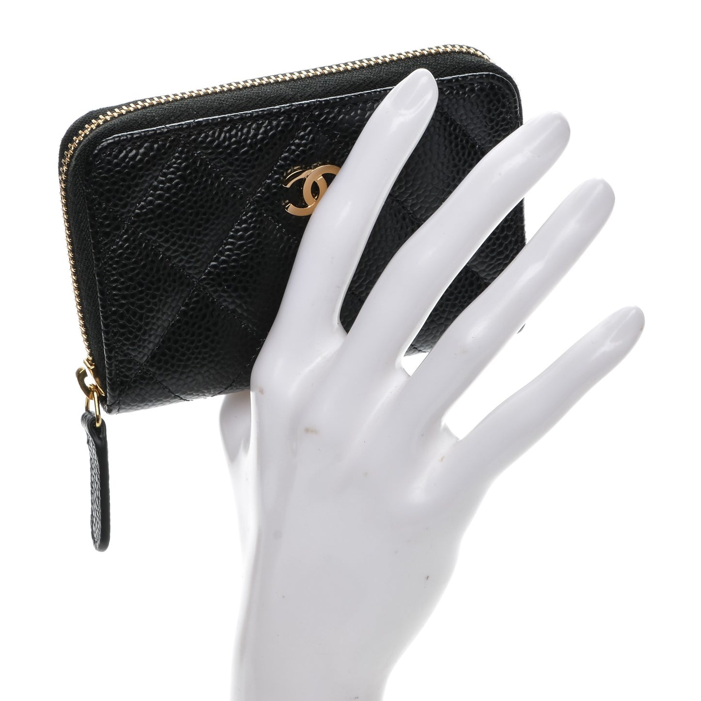 Caviar Quilted Zip Coin Purse Black