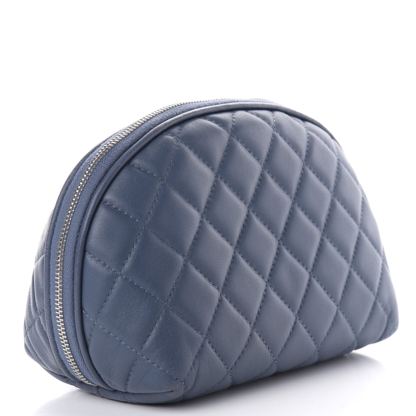 Lambskin Quilted Small Curvy Pouch Cosmetic Case Navy
