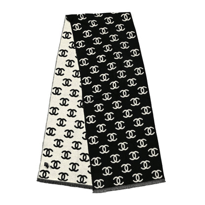 Chanel Wool Cashmere CC Scarf Black White 2 of 3