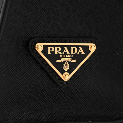 Prada Saffiano Lux Logo Embossed Medium Shoulder Tote Handbag Black 7 of 10