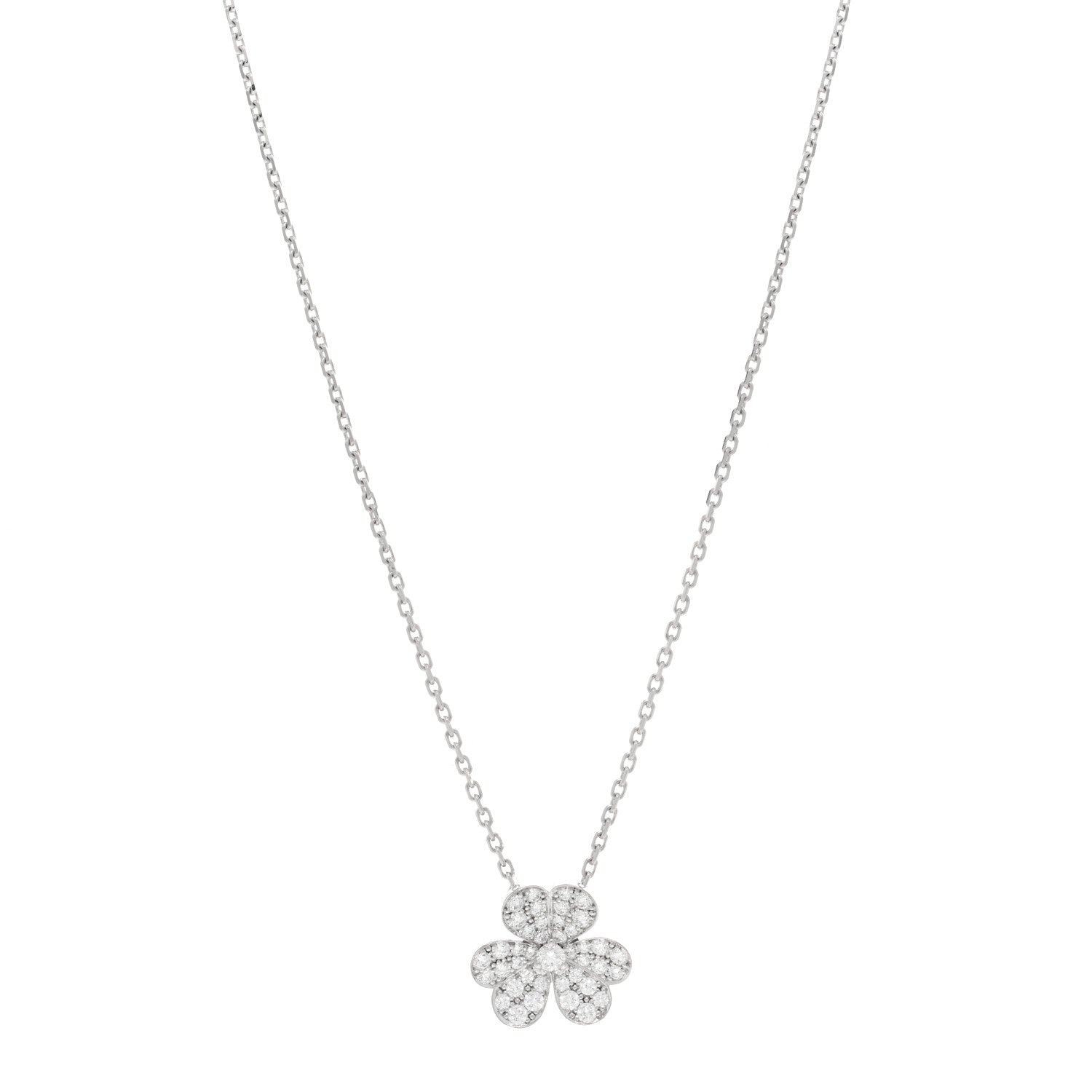 VAN CLEEF & ARPELS 18K White Gold Diamond Small Frivole Pendant Necklace by FASHIONPHILE