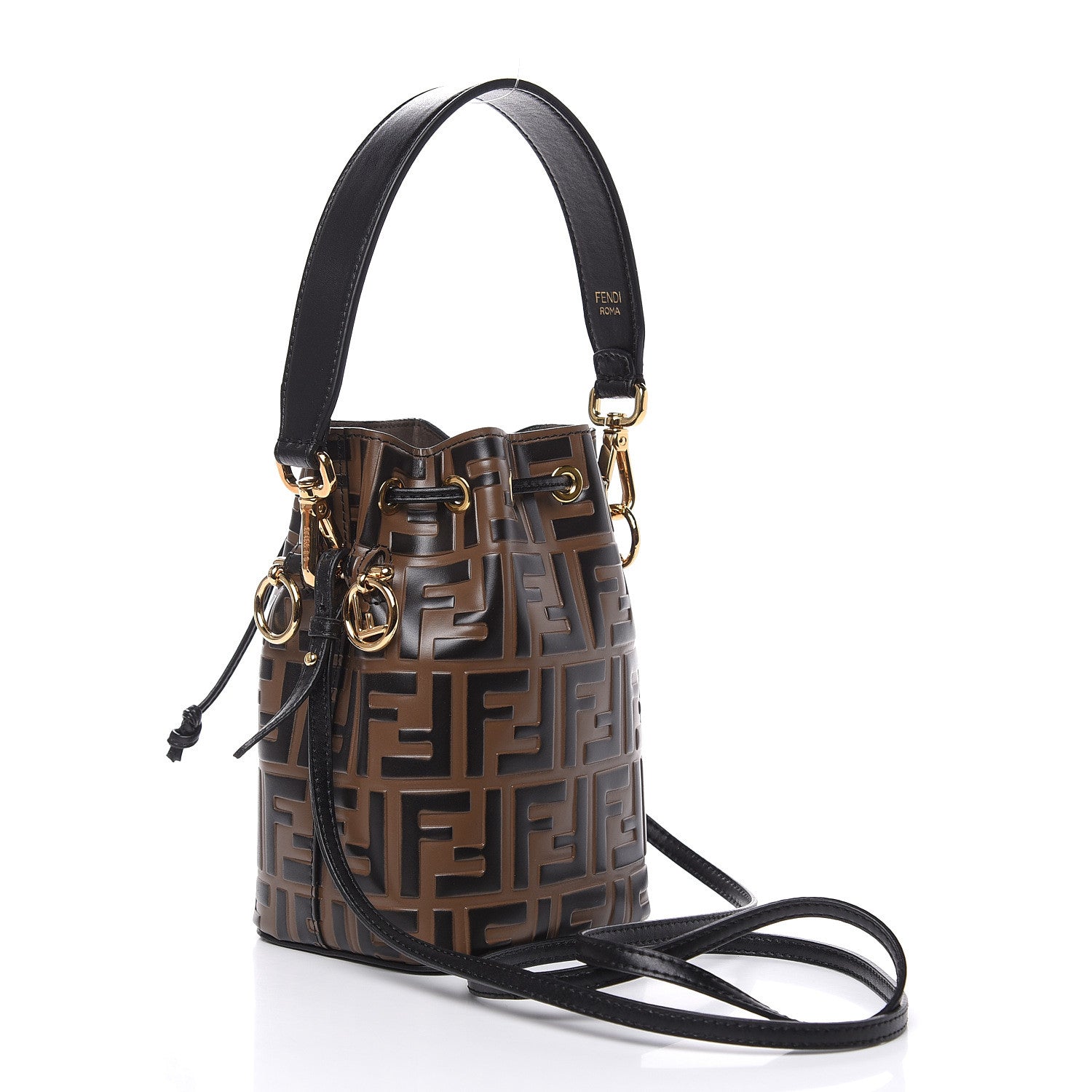 Fendi Vitello Liberty F is Fendi Bi-Color FF 1974 Embossed Mini Mon Tresor Bucket Bag Maya Black 3 of 9