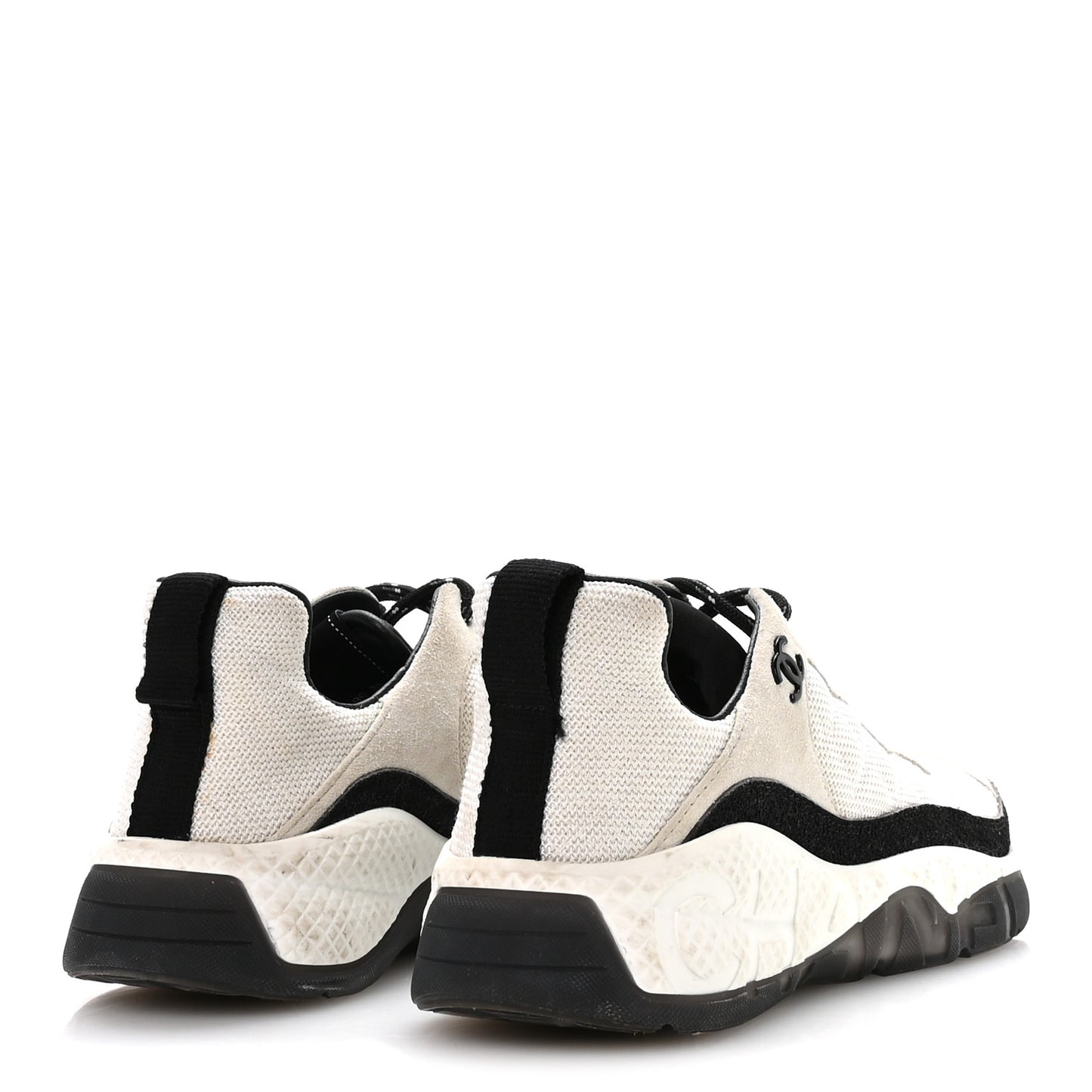 Mesh Suede Calfskin Quilted Sneakers 38 White Ivory