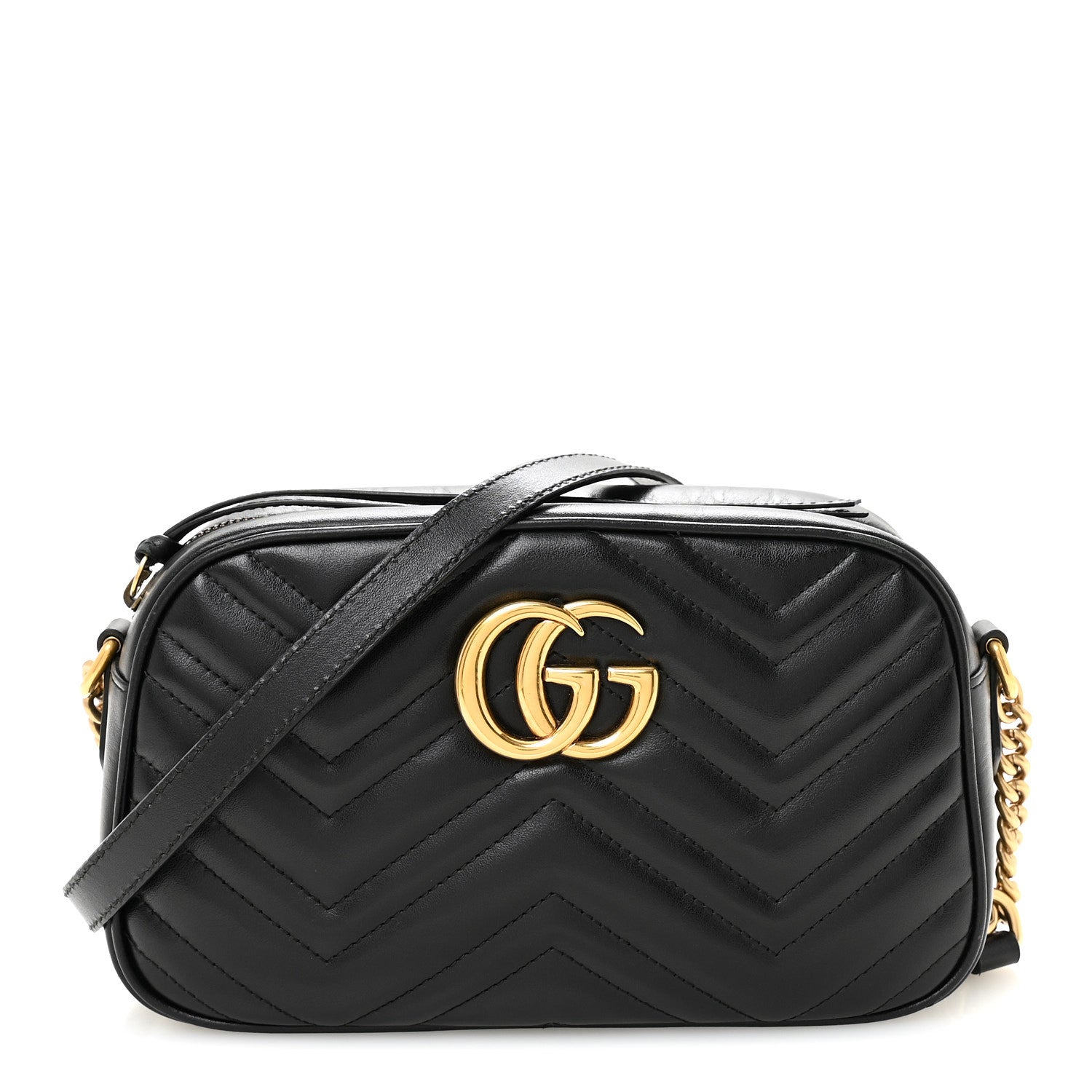 Gucci Calfskin Matelasse Small GG Marmont Chain Shoulder Bag Black 1 of 10
