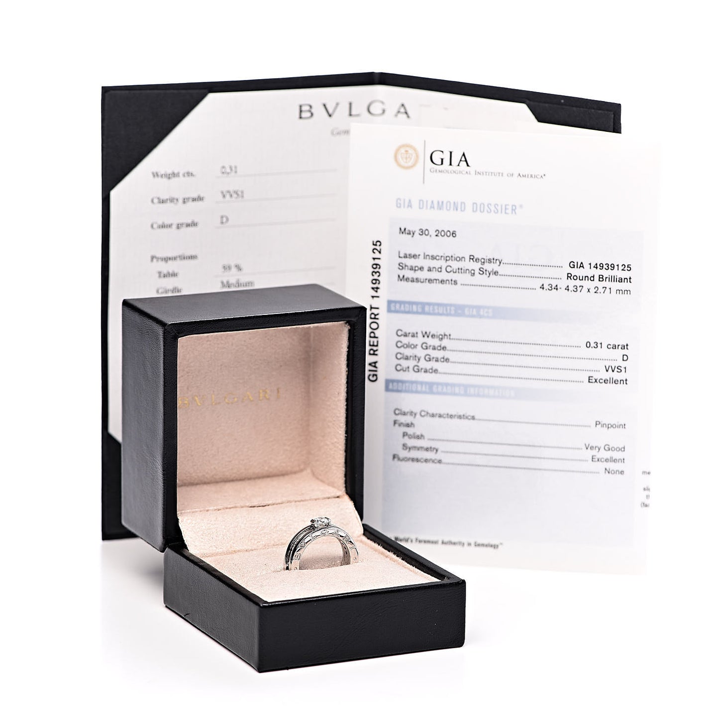 18K White Gold Diamond .31ct B.Zero1 Engagement Ring 47 4