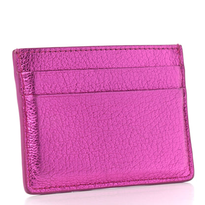 Balenciaga Metallic Goatskin Logo Everyday Multi Card Case Rose Fuchsia Black 3 of 8