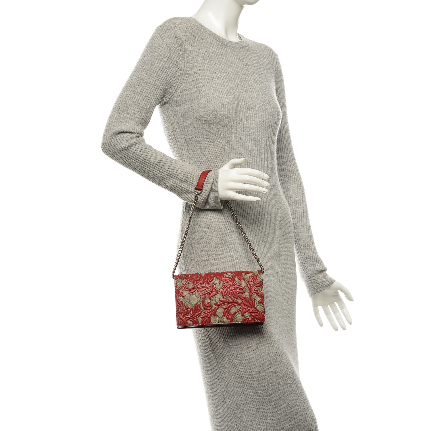 Gucci GG Supreme Monogram Arabesque Chain Wallet Hibiscus Red 2 of 6