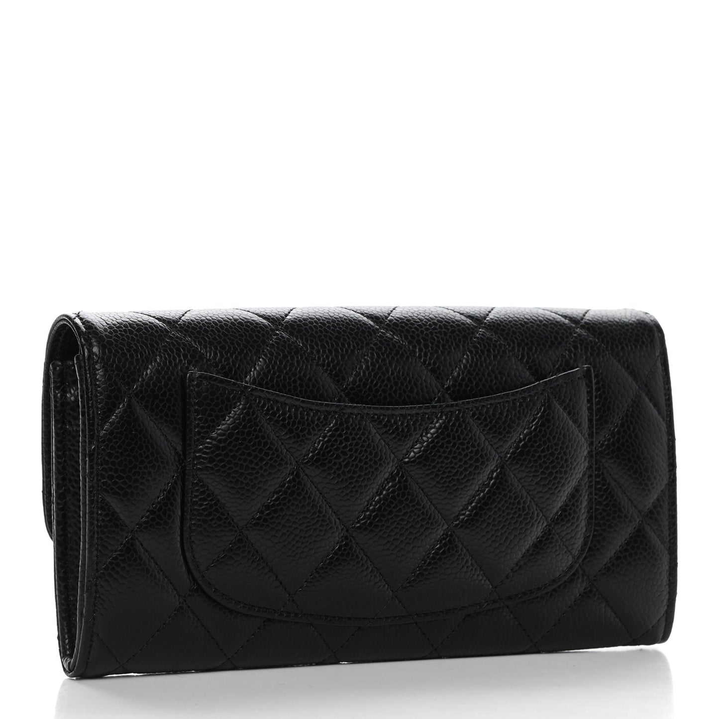 Caviar Quilted Large Gusset Flap Wallet Black