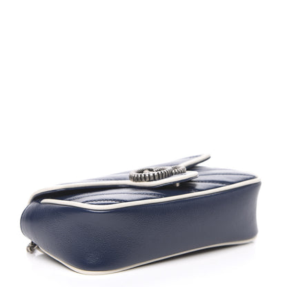 Gucci Vintage Effect Calfskin Matelasse Diagonal Super Mini Torchon GG Marmont Shoulder Bag Blue Agata Mystic White 3 of 10