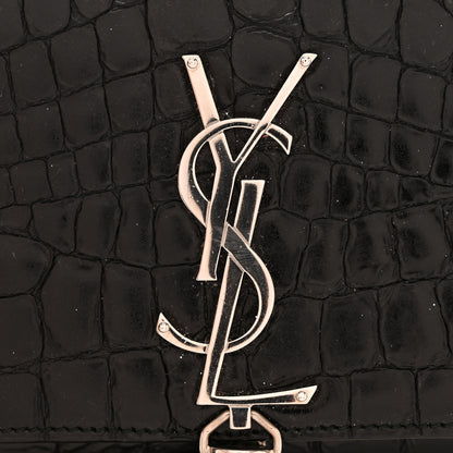 Saint Laurent Calfskin Crocodile Embossed Small Classic Monogram Kate Tassel Satchel Black 11 of 12